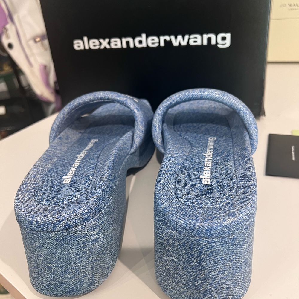 Alexander Wang Float Denim Leather Platform Slides Size 38 - Picture 4 of 8